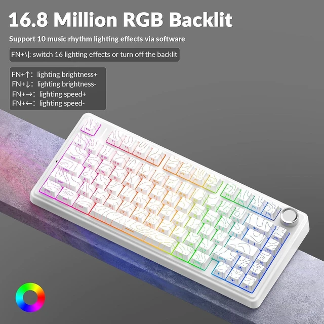 Alt view image 6 of 7 - F75 Pro Wireless Mechanical Keyboard with Knob,75% Hot Swappable Custom Gaming Keyboards,RGB Backlit,Pre-lubed Switches,Side Printed PBT Keycaps Creamy Sounding Computer Keyboard, Line White