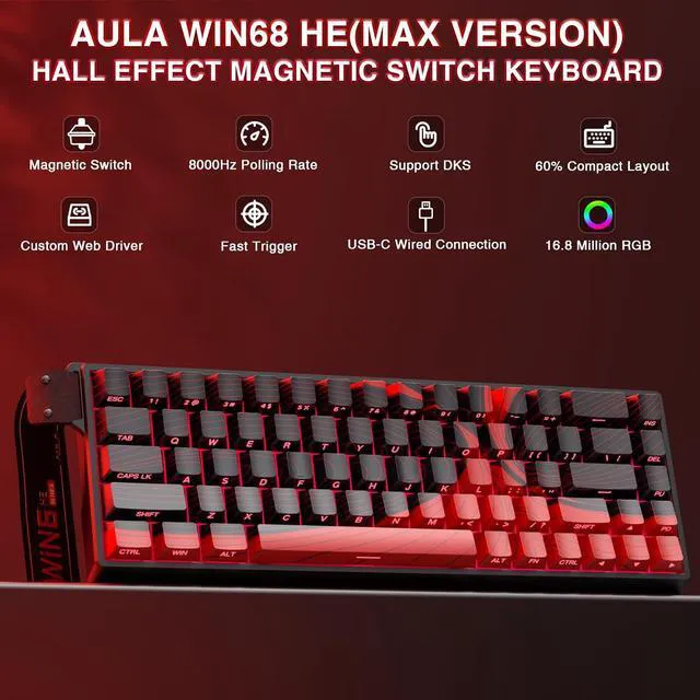 Alt view image 2 of 7 - WIN68 HE MAX - Hall Effect Gaming Keyboard with Magnetic Switch, Adjustable Actuation Fast Trigger Mode, 8KHz Polling Rate, RGB Backlit Wired Mechanical Gaming Keyboard 60 Percent Compact Design