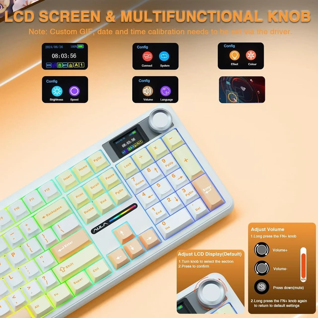 Alt view image 4 of 7 - F108 PRO Wireless Mechanical Keyboard with Screen & Knob SC580 Tri-Mode Gaming Mouse