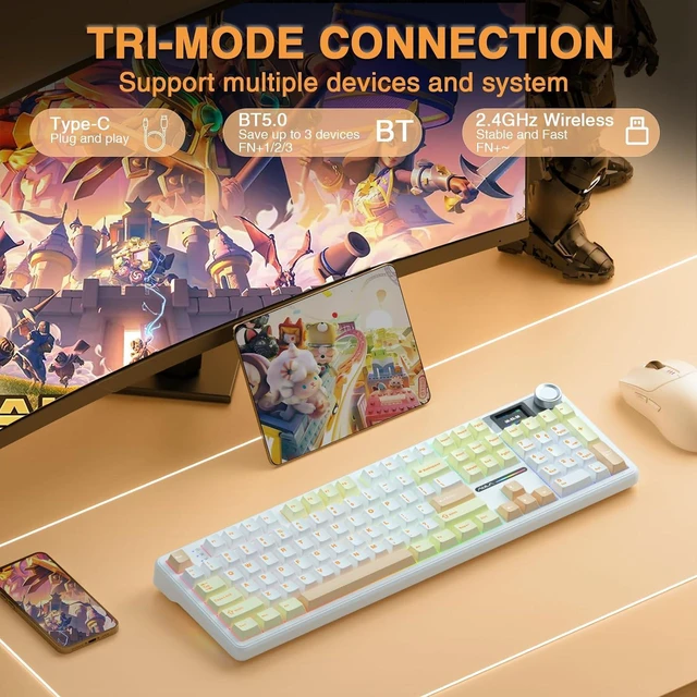 Alt view image 5 of 7 - F108 PRO Wireless Mechanical Keyboard with Screen & Knob SC580 Tri-Mode Gaming Mouse