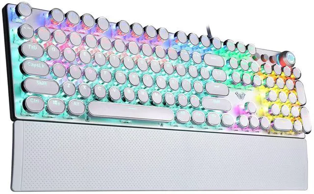 Alt view image 2 of 7 - Wried Mechanical Keyboard Mouse Combo,F2088 White Typewriter Style Mechanical Keyboard Blue Switches + S12PRO RGB Gaming Mouse Black