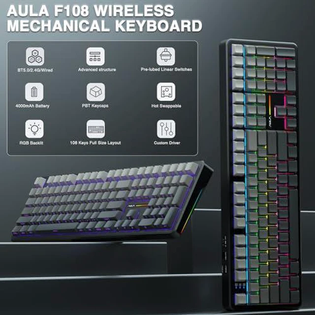 Alt view image 3 of 7 - Wireless Keyboard and Headset Combo, F108 Full Size Mechanical Keyboard G7 Pro Wireless Headset