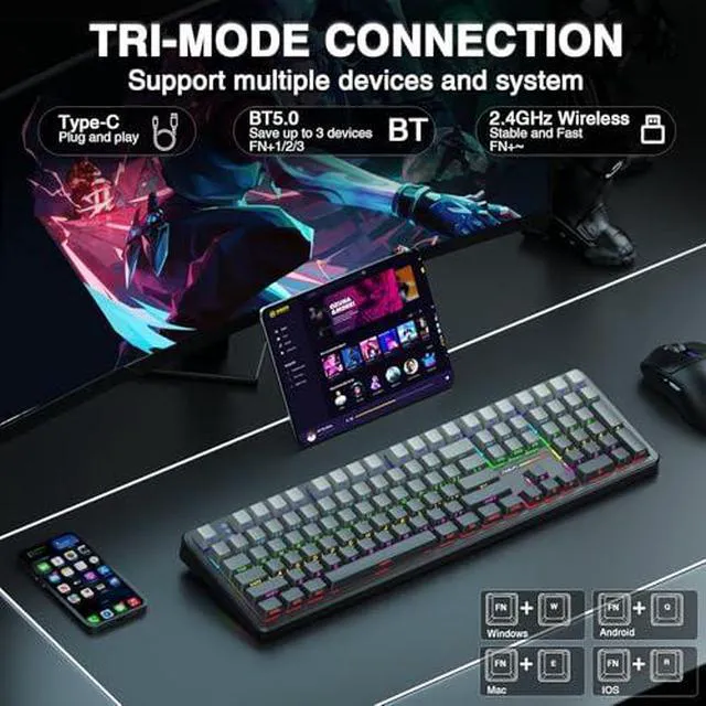 Alt view image 4 of 7 - Wireless Keyboard and Headset Combo, F108 Full Size Mechanical Keyboard G7 Pro Wireless Headset