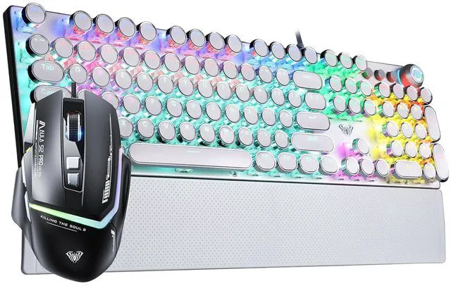 Main image of Wried Mechanical Keyboard Mouse Combo,F2088 White Typewriter Style Mechanical Keyboard Blue Switches + S12PRO RGB Gaming Mouse Black