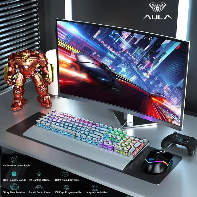 Alt view image 6 of 7 - Wried Mechanical Keyboard Mouse Combo,F2088 White Typewriter Style Mechanical Keyboard Blue Switches + S12PRO RGB Gaming Mouse Black