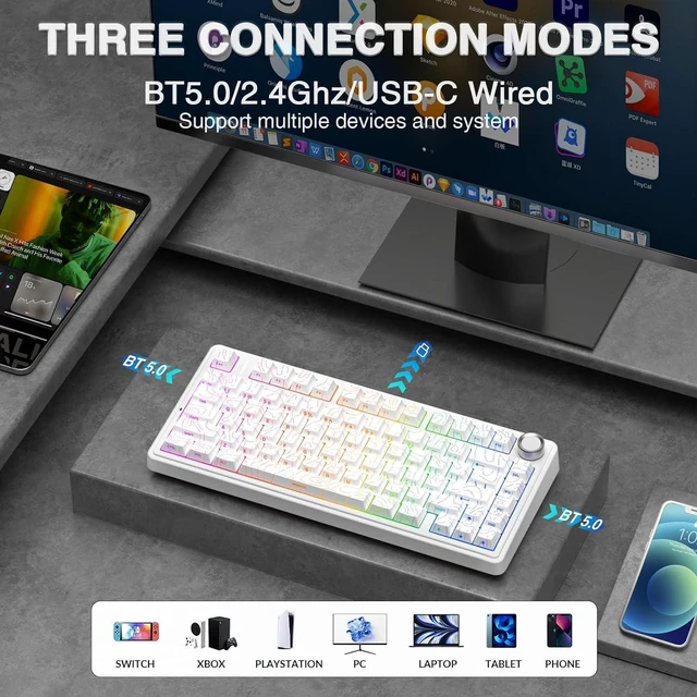 Alt view image 4 of 7 - Wireless Keyboard and Headset Combo, F75 Pro Mechanical Keyboard G7 Pro Wireless Headset