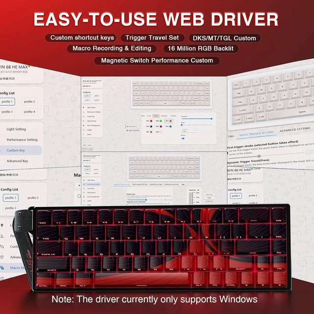 Alt view image 5 of 7 - WIN68 HE MAX - Hall Effect Gaming Keyboard with Magnetic Switch, Adjustable Actuation Fast Trigger Mode, 8KHz Polling Rate, RGB Backlit Wired Mechanical Gaming Keyboard 60 Percent Compact Design