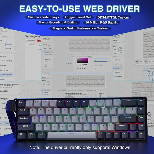 Alt view image 5 of 7 - WIN68 HE PRO - Hall Effect Gaming Keyboard with Magnetic Switch, Fast Trigger Mode Adjustable Actuation, 8KHz Polling Rate, Wired RGB Backlit Mechanical Gaming Keyboard 60 Percent Compact Design