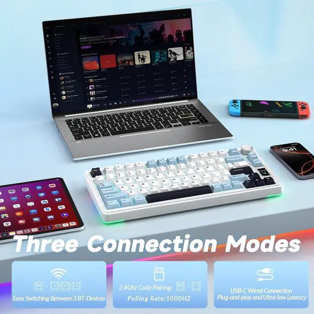 Alt view image 5 of 7 - Wireless Keyboard and Headset Combo, S75 Pro Mechanical Keyboard G7 Pro Wireless Headset