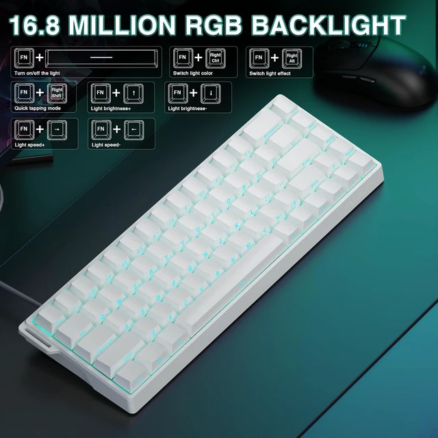 Alt view image 6 of 7 - WIN68 HE Mechanical Gaming Keyboard 60%, Hall Effect Magnetic Switch, Fast Trigger Mode Adjustable Actuation, 8000Hz Polling Rate, RGB Backlit, Wired White Keyboard for Laptop/PC Gamer