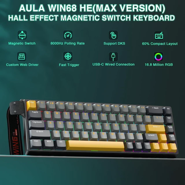 Alt view image 2 of 7 - WIN68 HE MAX - Hall Effect Gaming Keyboard with Magnetic Switch, Adjustable Actuation Fast Trigger Mode, 8KHz Polling Rate, RGB Backlit Wired Mechanical Gaming Keyboard 60 Percent