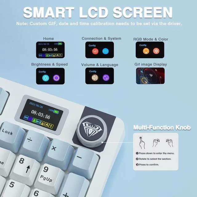 Alt view image 4 of 7 - Gaming Keyboard and Mouse, S98 Pro Wireless Mechanical Keyboards with Screen & Knob,Tri-Mode Hot Swappable Creamy Keyboard+SC580 Wireless Gaming Mouse Black