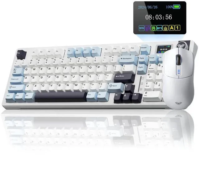 Main image of Wireless Keyboard and Mouse Combo, S98 Pro Mechanical Keyboards with Screen & Knob,Tri-Mode Hot Swappable Creamy Keyboard+SC580 Wireless Gaming Mouse White