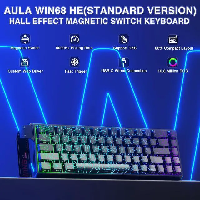 Alt view image 2 of 7 - WIN68 HE Mechanical Gaming Keyboard 60%, Hall Effect Magnetic Switch, Fast Trigger Mode Adjustable Actuation, 8000Hz Polling Rate, RGB Backlit, Small Wired Keyboard for Laptop/PC Gamer