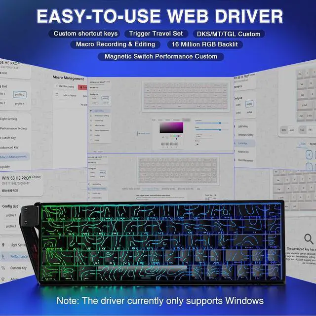 Alt view image 5 of 7 - WIN68 HE Mechanical Gaming Keyboard 60%, Hall Effect Magnetic Switch, Fast Trigger Mode Adjustable Actuation, 8000Hz Polling Rate, RGB Backlit, Small Wired Keyboard for Laptop/PC Gamer