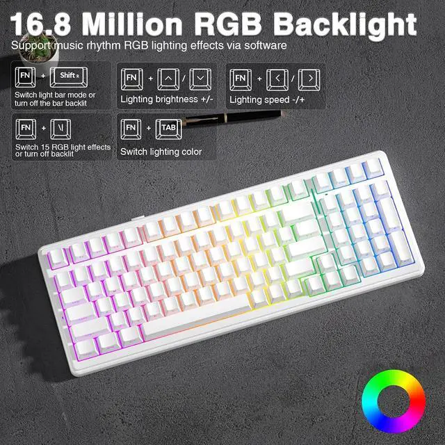Alt view image 4 of 7 - F99 Wireless Mechanical Keyboard,Triple-Mode(BT5.0/2.4GHz/USB-C),Gasket Mounted Creamy Keyboard with Linear Switches, Side Printed PBT Keycaps,RGB Backlit PC Gaming Keyboards for Win/Mac