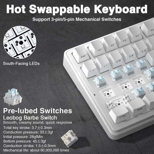 Alt view image 5 of 7 - F99 Wireless Mechanical Keyboard,Triple-Mode(BT5.0/2.4GHz/USB-C),Gasket Mounted Creamy Keyboard with Linear Switches, Side Printed PBT Keycaps,RGB Backlit PC Gaming Keyboards for Win/Mac