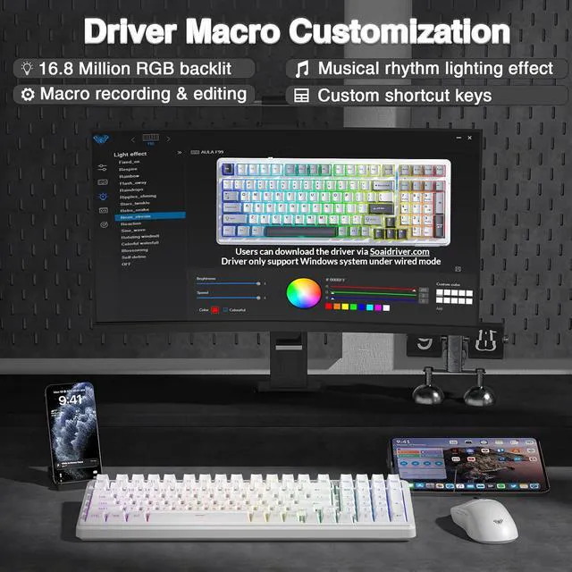Alt view image 7 of 7 - F99 Wireless Mechanical Keyboard,Triple-Mode(BT5.0/2.4GHz/USB-C),Gasket Mounted Creamy Keyboard with Linear Switches, Side Printed PBT Keycaps,RGB Backlit PC Gaming Keyboards for Win/Mac