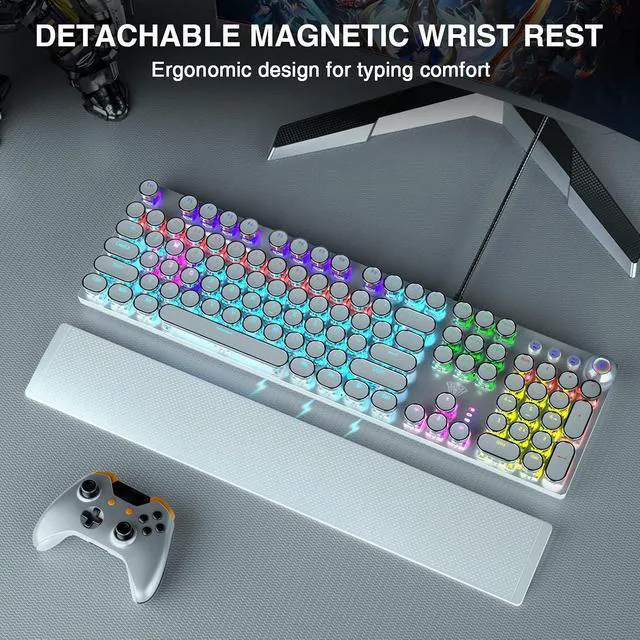 Alt view image 4 of 7 - Wried Mechanical Keyboard Mouse Combo,F2088 White Typewriter Style Mechanical Keyboard Blue Switches + S12PRO RGB Gaming Mouse Black