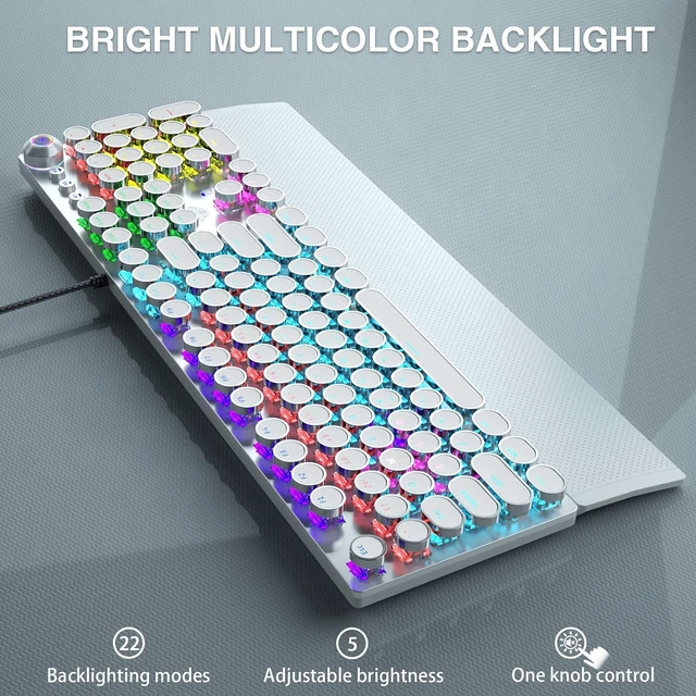 Alt view image 3 of 7 - Wried Mechanical Keyboard Mouse Combo,F2088 White Typewriter Style Mechanical Keyboard Blue Switches + S12PRO RGB Gaming Mouse Black