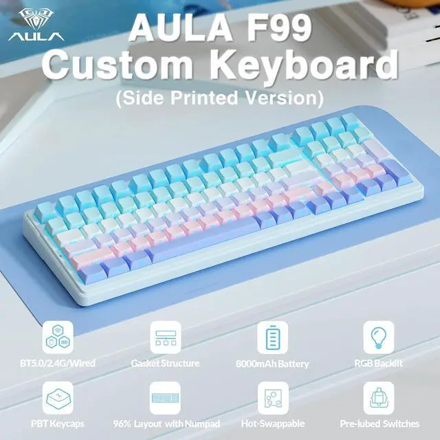 Alt view image 2 of 7 - F99 Wireless Mechanical Keyboard,Triple-Mode(BT5.0/2.4GHz/USB-C),Gasket Mounted Creamy Keyboard with Linear Switches, Side Printed PBT Keycaps,RGB Backlit PC Gaming Keyboards for Win/Mac