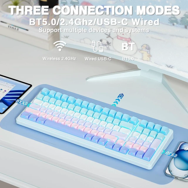 Alt view image 3 of 7 - F99 Wireless Mechanical Keyboard,Triple-Mode(BT5.0/2.4GHz/USB-C),Gasket Mounted Creamy Keyboard with Linear Switches, Side Printed PBT Keycaps,RGB Backlit PC Gaming Keyboards for Win/Mac