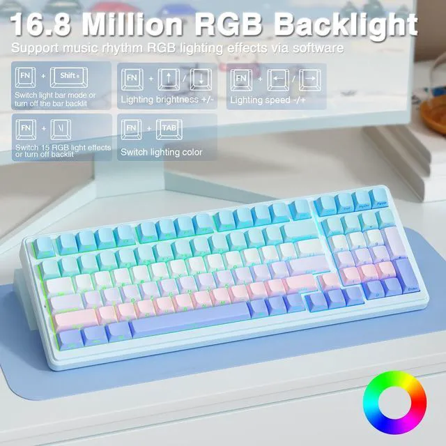Alt view image 4 of 7 - F99 Wireless Mechanical Keyboard,Triple-Mode(BT5.0/2.4GHz/USB-C),Gasket Mounted Creamy Keyboard with Linear Switches, Side Printed PBT Keycaps,RGB Backlit PC Gaming Keyboards for Win/Mac