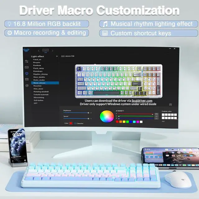 Alt view image 7 of 7 - F99 Wireless Mechanical Keyboard,Triple-Mode(BT5.0/2.4GHz/USB-C),Gasket Mounted Creamy Keyboard with Linear Switches, Side Printed PBT Keycaps,RGB Backlit PC Gaming Keyboards for Win/Mac