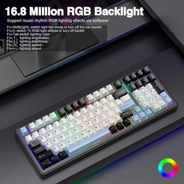 Alt view image 6 of 7 - F99 Wireless Mechanical Keyboard,Tri-Mode BT5.0/2.4GHz/USB-C Hot Swappable Custom Keyboard,Pre-lubed Linear Switches,RGB Backlit Gaming Keyboards for PC/Tablet/Xbox/PS4/PS5
