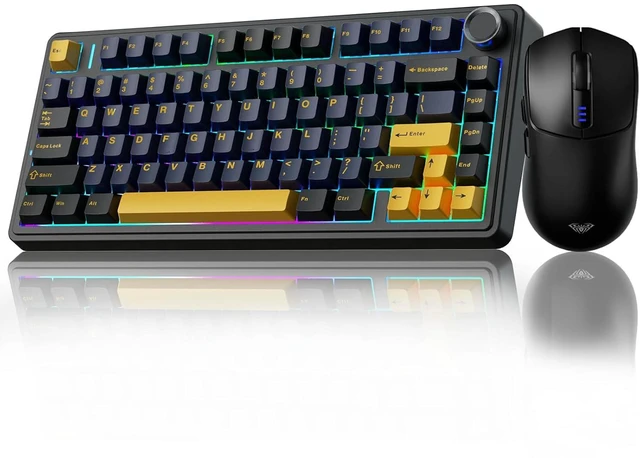 Main image of Gaming Keyboard and Mouse Combo, 75% Wireless Mechanical Keyboards,Gasket Hot Swappable Custom Keyboard+SC580 Wireless Gaming Mouse Black