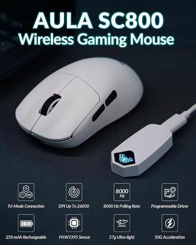Alt view image 7 of 7 - S98 Pro Wireless Mechanical Keyboard with Screen & Knob SC800 Wireless Gaming Mouse