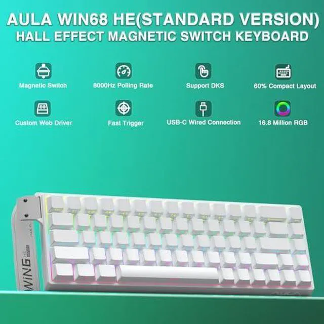 Alt view image 3 of 7 - Keyboard and Headset Combo, WIN68 HE Magnetic Switch Wired Mechanical Gaming Keyboard G7 Pro Wireless Headset