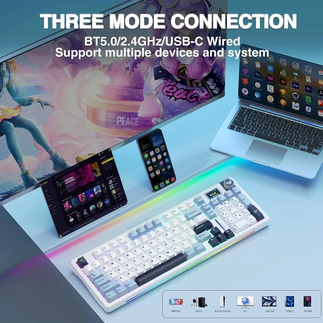 Alt view image 5 of 7 - S98 Pro Wireless Mechanical Keyboard with Screen & Knob SC800 Wireless Gaming Mouse