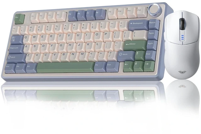 Main image of Wireless Keyboard and Mouse Combo, F75 75% Mechanical Keyboards, Gasket Hot Swappable Custom Keyboard+SC580 Wireless Gaming Mouse White
