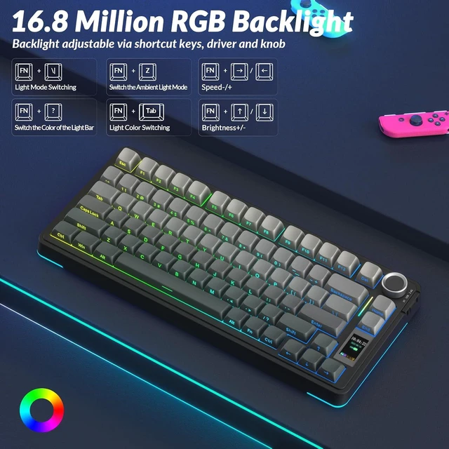 Alt view image 6 of 7 - S75 PRO Wireless Mechanical Keyboard with Screen&Knob, Tri-Mode Hot Swappable Gaming Keyboard 75%, Pre-lubed Switches, RGB Backlit, Side Printed PBT Keycaps, Creamy Sounding Computer Keyboards