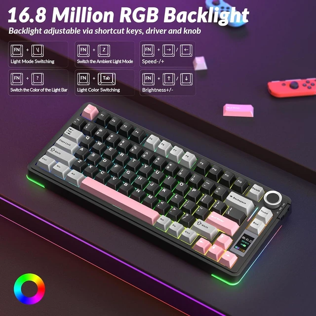 Alt view image 7 of 7 - S75 PRO Wireless Mechanical Keyboard with Screen&Knob, 75% Hot Swappable Gaming Keyboard with Pre-lubed Switches, RGB Backlit, PBT Keycaps Creamy Sounding Pc Gaming Keyboards