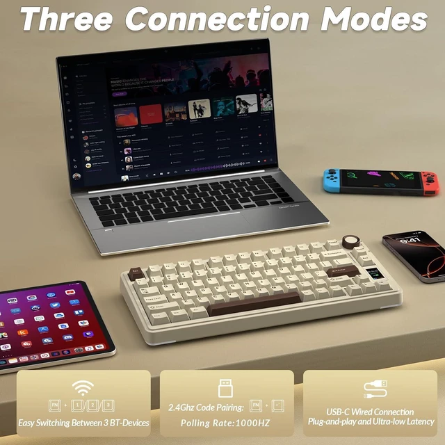 Alt view image 4 of 7 - S75 PRO Wireless Mechanical Keyboard with Screen&Knob, 75% Hot Swappable Gaming Keyboard with Pre-lubed Switches, RGB Backlit, PBT Keycaps, Creamy Sounding Computer Keyboards