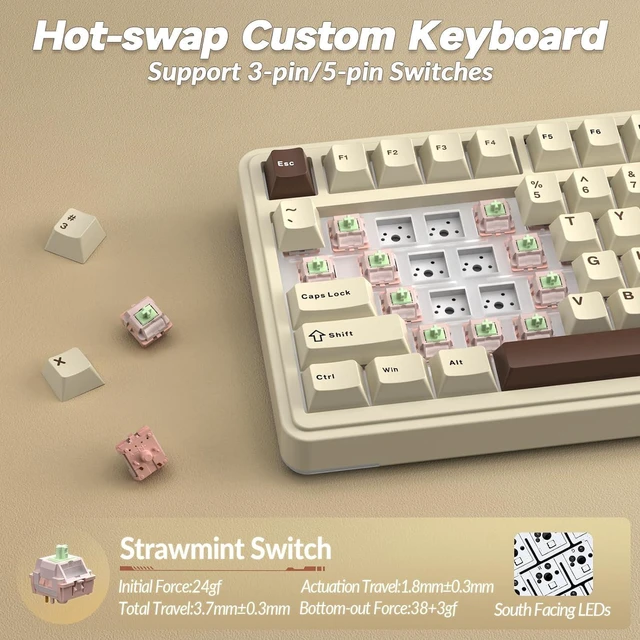 Alt view image 5 of 7 - S75 PRO Wireless Mechanical Keyboard with Screen&Knob, 75% Hot Swappable Gaming Keyboard with Pre-lubed Switches, RGB Backlit, PBT Keycaps, Creamy Sounding Computer Keyboards