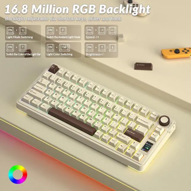 Alt view image 7 of 7 - S75 PRO Wireless Mechanical Keyboard with Screen&Knob, 75% Hot Swappable Gaming Keyboard with Pre-lubed Switches, RGB Backlit, PBT Keycaps, Creamy Sounding Computer Keyboards