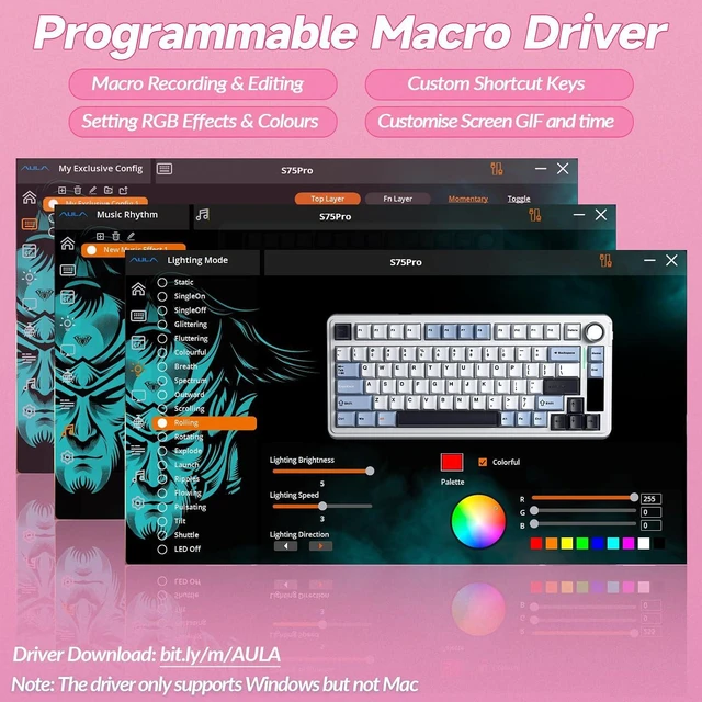 Alt view image 7 of 7 - S75 PRO Wireless Mechanical Keyboard with Screen&Knob, Tri-Mode Hot Swappable Gaming Keyboard 75%, Pre-lubed Switches, RGB Backlit, Side Printed PBT Keycaps, Creamy Sounding Pink Keyboards
