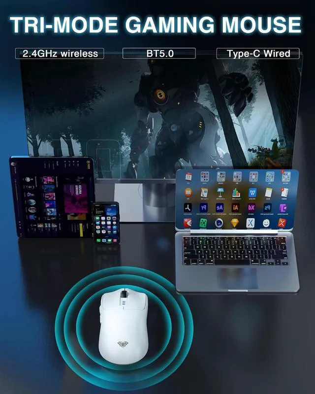 Alt view image 4 of 7 - Gaming Mouse and Keyboard, SC580 Tri-Mode Gaming Mouse + WIN68 HE Magnetic Switch Gaming Keyboard