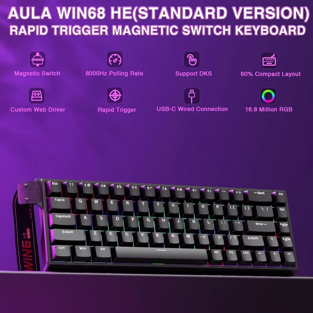 Alt view image 6 of 7 - Gaming Mouse and Keyboard, SC580 Tri-Mode Gaming Mouse + WIN68 HE Magnetic Switch Gaming Keyboard