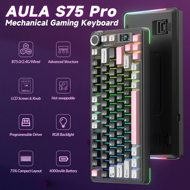 Alt view image 3 of 7 - Wireless Keyboard and Headset Combo, S75 Pro Mechanical Keyboard G7 Pro Wireless Headset