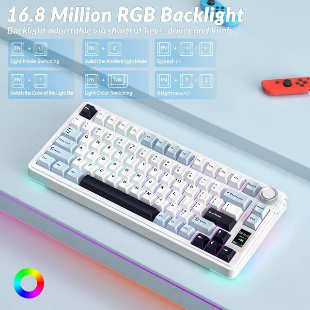 Alt view image 6 of 7 - S75 PRO Wireless Mechanical Keyboard with Screen&Knob, 75% Hot Swappable Gaming Keyboard with Pre-lubed Switches, RGB Backlit, PBT Keycaps Creamy Sounding Pc Gaming Keyboards
