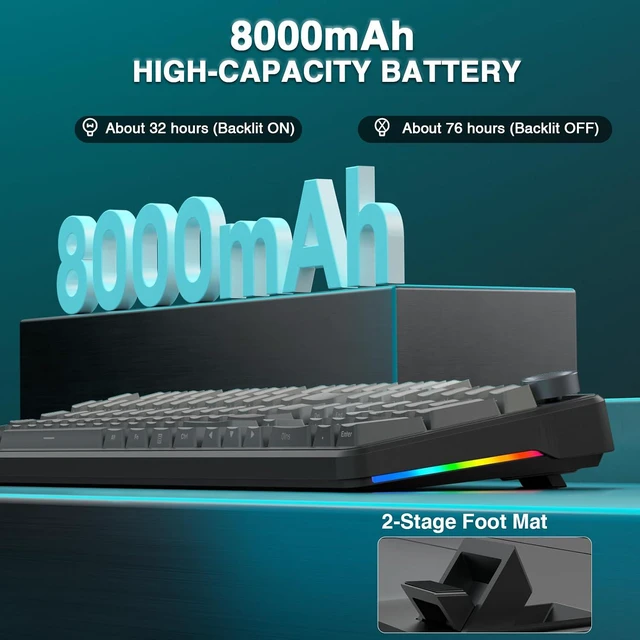 Alt view image 6 of 7 - F108 PRO - Wireless Mechanical Keyboard with Screen & Knob,Full Size Keyboard with 8000mAh Battery,Pre-lubed Switches,Side Printed PBT Keycaps,RGB Backlit Hot Swappable Custom Gaming Keyboards
