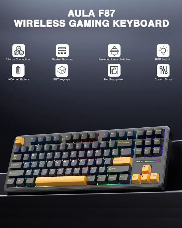 Alt view image 3 of 7 - Wireless Keyboard and Mouse Combo, F87 Mechanical Keyboard+SC580 Wireless Gaming Mouse Black