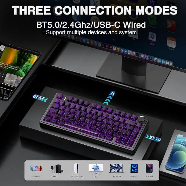 Alt view image 4 of 7 - Wireless Keyboard and Headset Combo, F75 Pro Mechanical Keyboard G7 Pro Wireless Headset