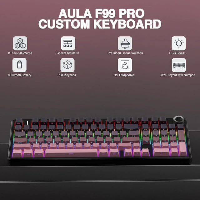 Alt view image 3 of 7 - F99 Pro Wireless Mechanical Keyboard with Knob SC580 Wireless Gaming Mouse White