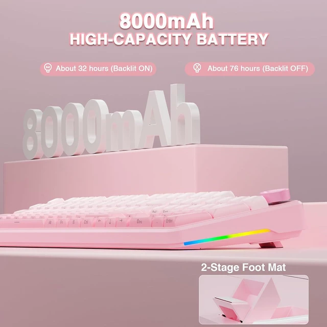 Alt view image 6 of 7 - F108 PRO - Wireless Mechanical Keyboard with Screen & Knob,Full Size Keyboard with 8000mAh Battery,Pre-lubed Switches,Side Printed PBT Keycaps,RGB Backlit Hot Swappable Custom Pink Keyboards
