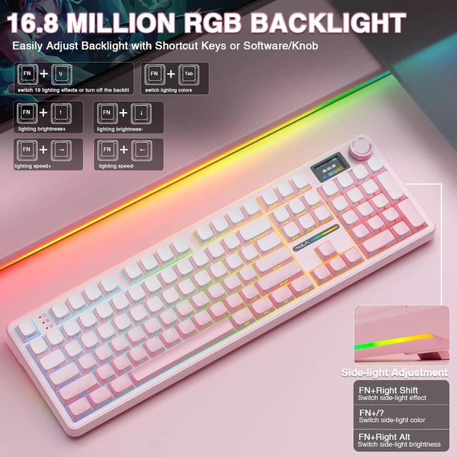 Alt view image 7 of 7 - F108 PRO - Wireless Mechanical Keyboard with Screen & Knob,Full Size Keyboard with 8000mAh Battery,Pre-lubed Switches,Side Printed PBT Keycaps,RGB Backlit Hot Swappable Custom Pink Keyboards